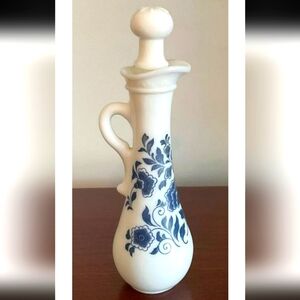 VINTAGE AVON DELFT BLUE MILK GLASS BATH OIL PITCHER
